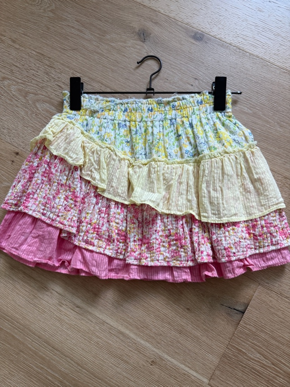 Love Shack FancyTiered Floral Ruffle Mini Skirt - Pink & Yellow